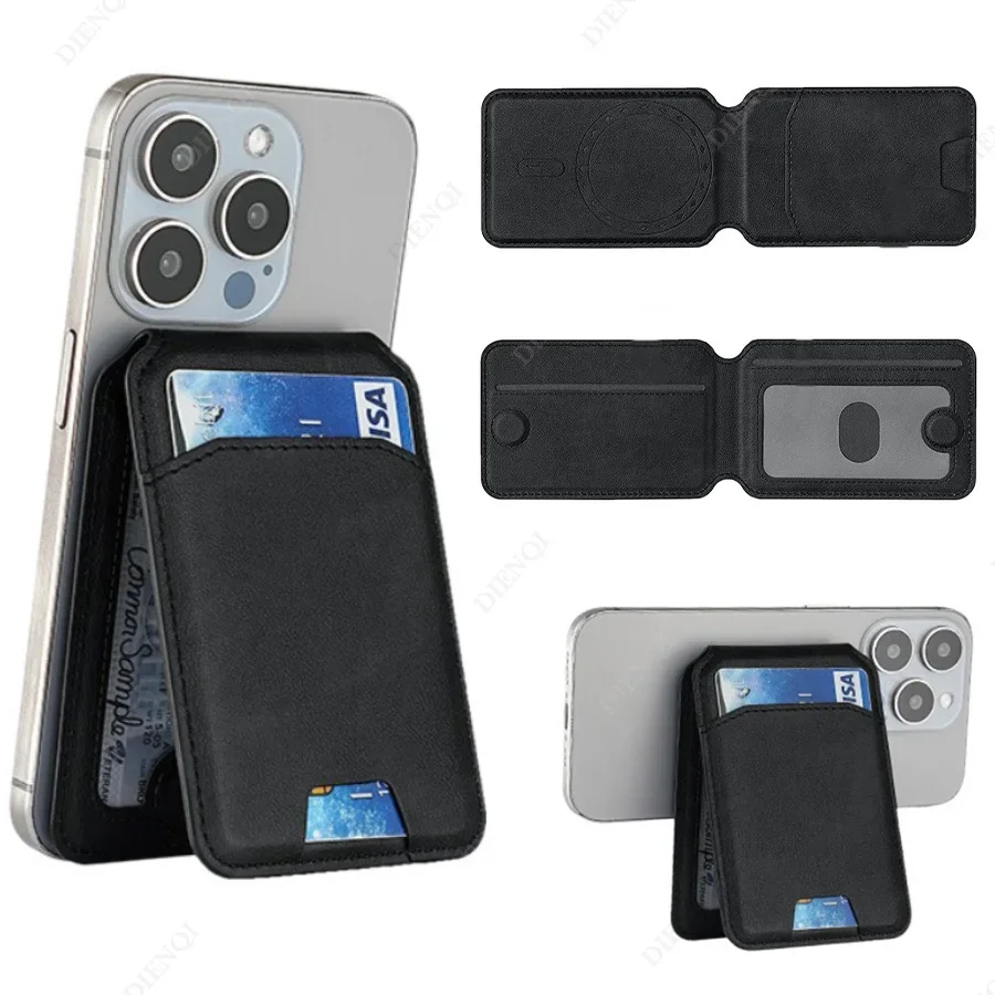 Pu Leather Cell Phone Case Card Pocket Cardholder Magnetic Card Wallet Stand Magsafe Credit Card Holder for Apple Iphone Samsung
