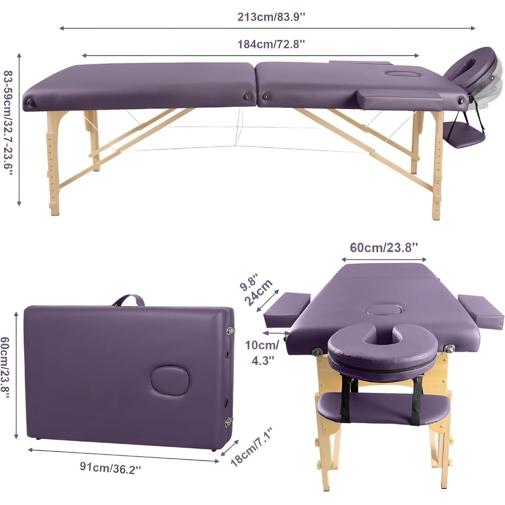 Mesa de masaje plegable, 2 zonas de madera, para fisioterapia y tatuajes