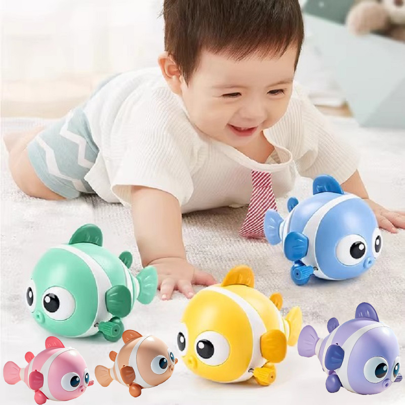 Juguetes para bebés, juguetes de pescado de cuerda, pez que mueve la cola, juguetes de baño para niños, desarrollo, aprendizaje, tiempo de barriga, juguete para gatear para bebés de 6 a 12 meses