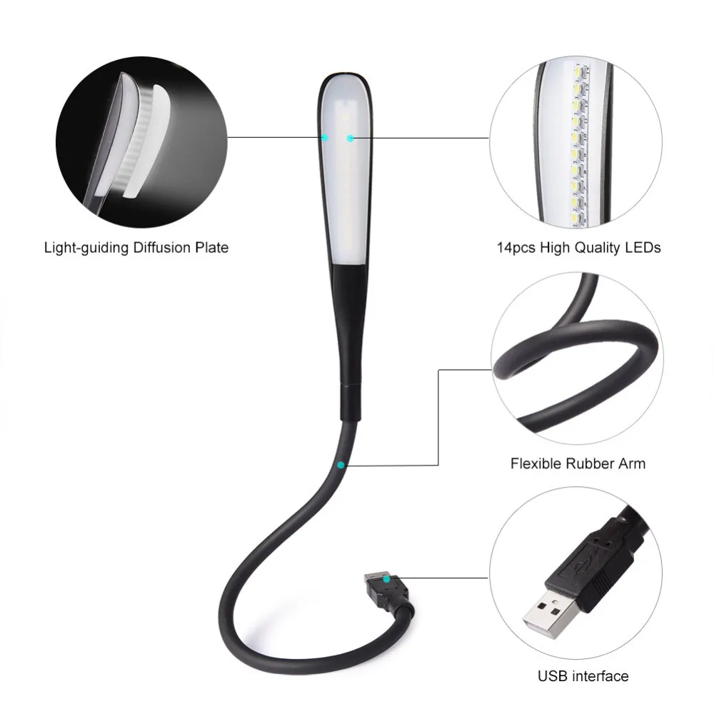 Luz LED de libro, lámpara de lectura USB, luz LED de escritorio Flexible, lámpara de estudio regulable táctil para decoración de iluminación de mesa de dormitorio portátil