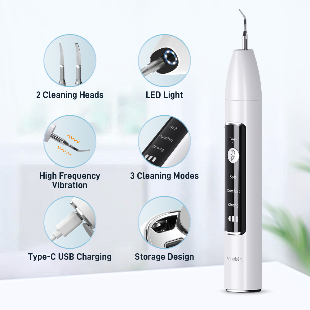Schoben Ultrasonic Dental Scaler With Camera Visual Electric Sonic Teeth Plaque Cleaner For Teeth Tartar Stain Calculus Remover