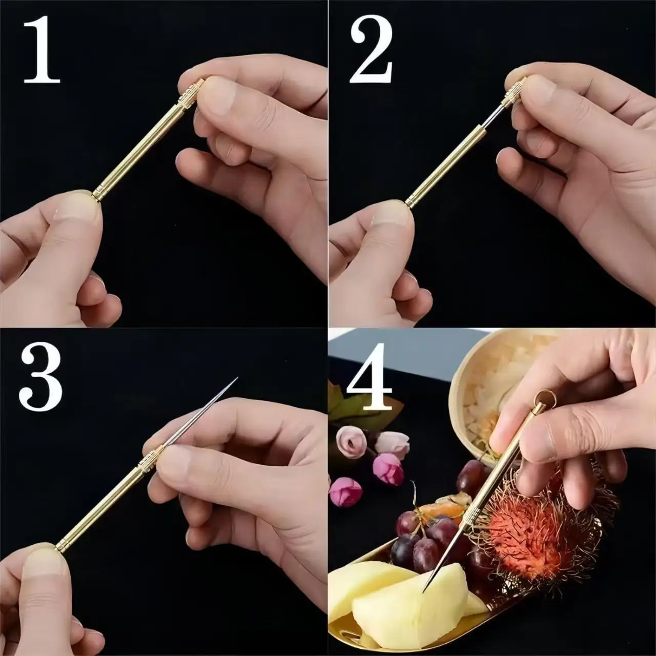 High-end multi-functional brass one-piece toothpick, fruit keychain, dental cleaning wonder, portable card picking needle