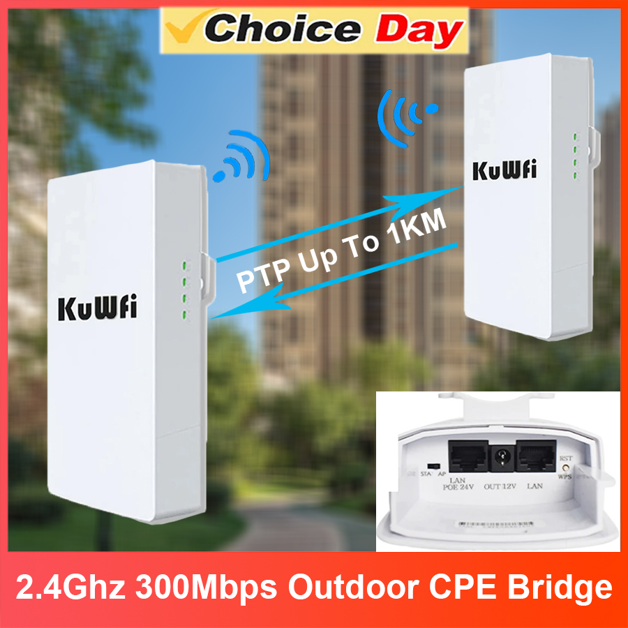 KuWFi 2,4 Ghz 300Mbps puente CPE para exteriores enrutador Wifi inalámbrico modo repetidor AP extensor de largo alcance puente inalámbrico PTP PTMP 1KM