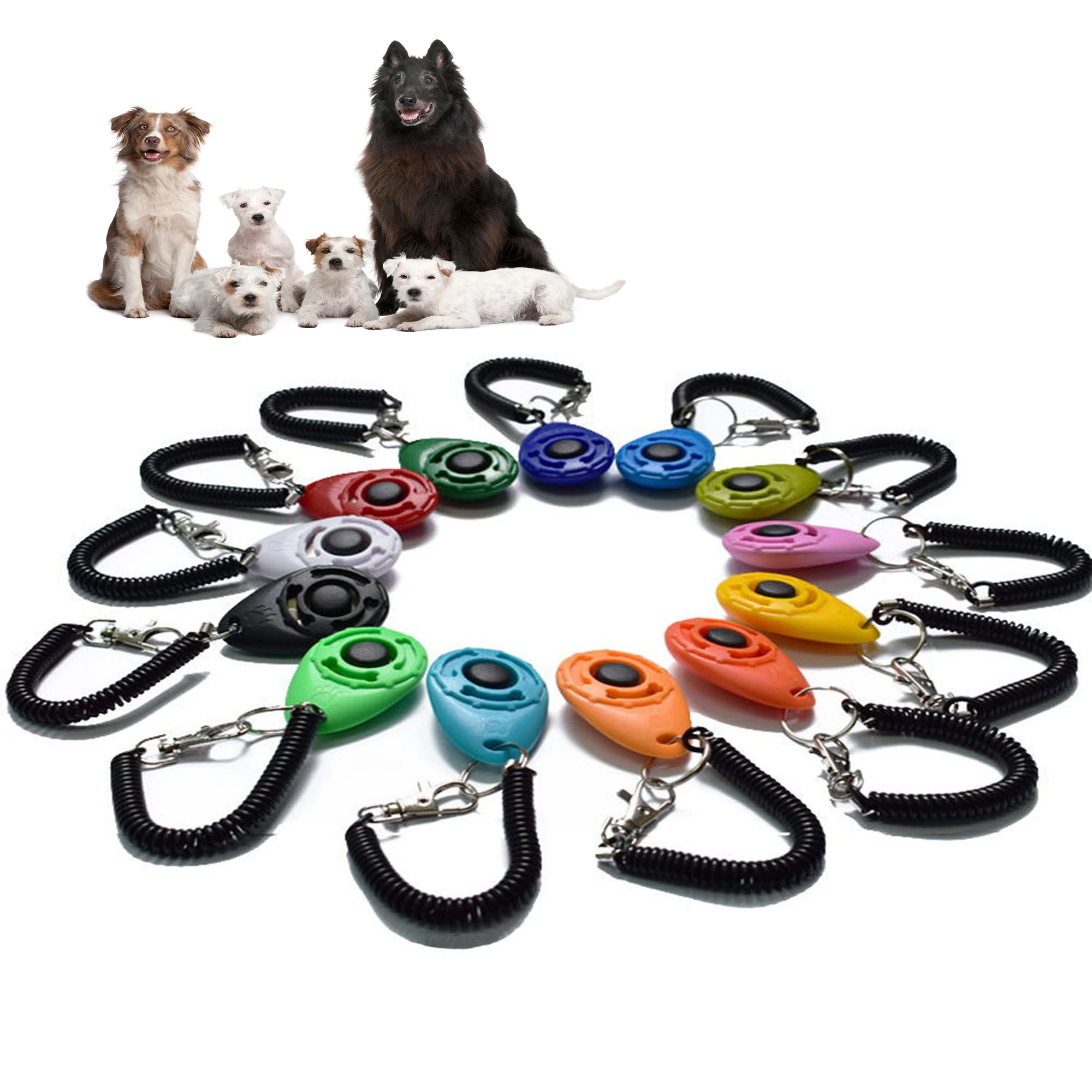 Clicker de entrenamiento para perros, mascotas, gatos, plástico, nuevos perros, herramientas de ayuda para entrenador, correa de muñeca ajustable, llavero con sonido, suministros para perros