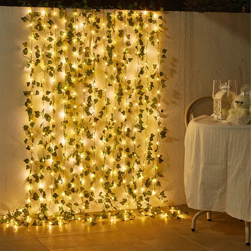 12/10/2m Falso Foglia Verde Ivy Vite con Luci A LED Casa Arredamento Camera Da Letto Matrimonio Incandescente Pianta Artificiale Ghirlanda Complementi Arredo Casa