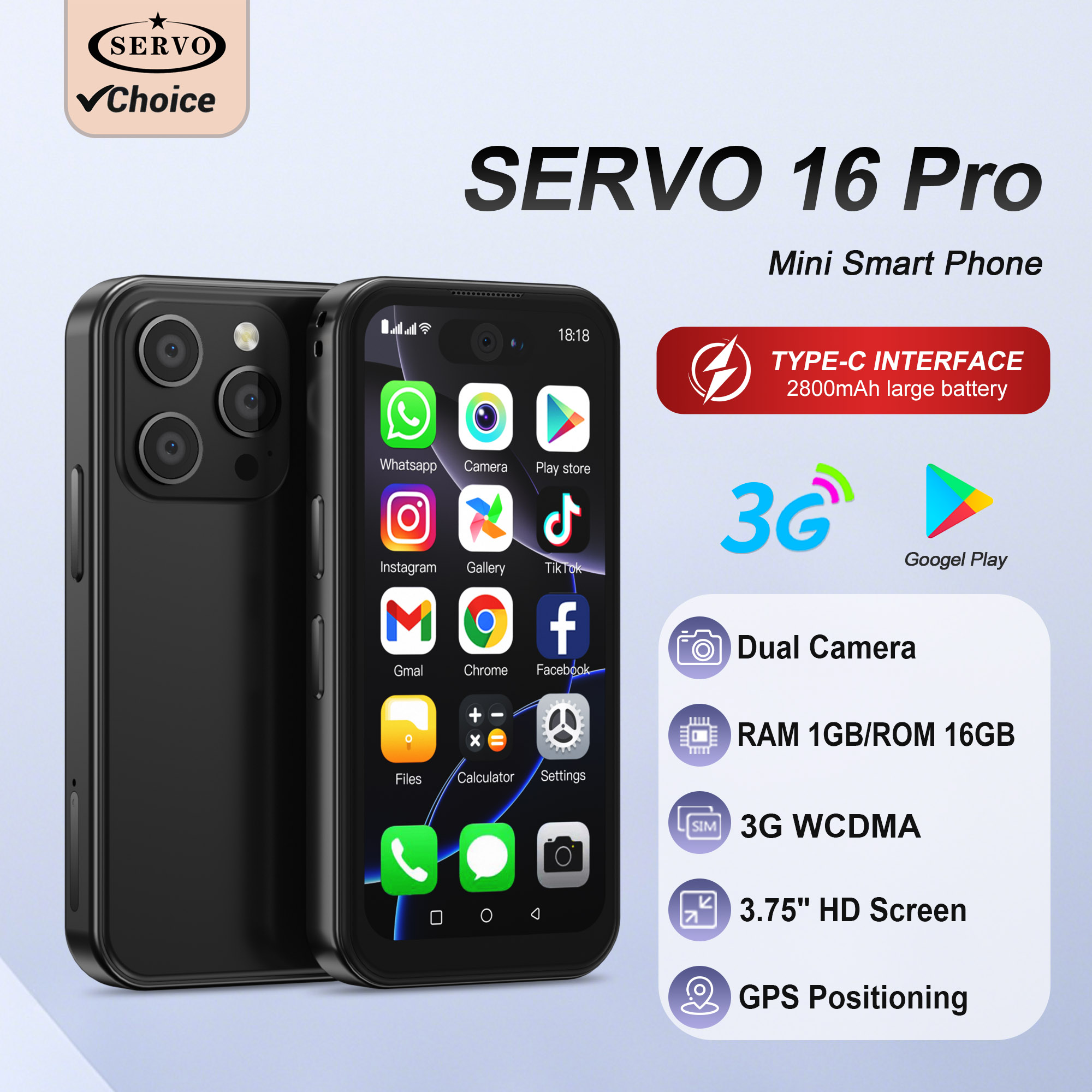 SERVO-Mini Smartphone 16PRO, 3G WCDMA, Touriste, EpiAndroid 8.1, 16 Go, Dean, WiFi, GPS Play, PR3.75, Plein Écran, Petits Smartphones de Poche