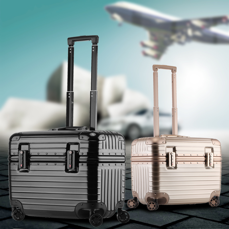 ファッショナブルなアルミフレーム旅行スーツケース 17 インチのラップトップサイズのパスワードロック機内持ち込みバッグ男性と女性のためのユニバーサルホイール