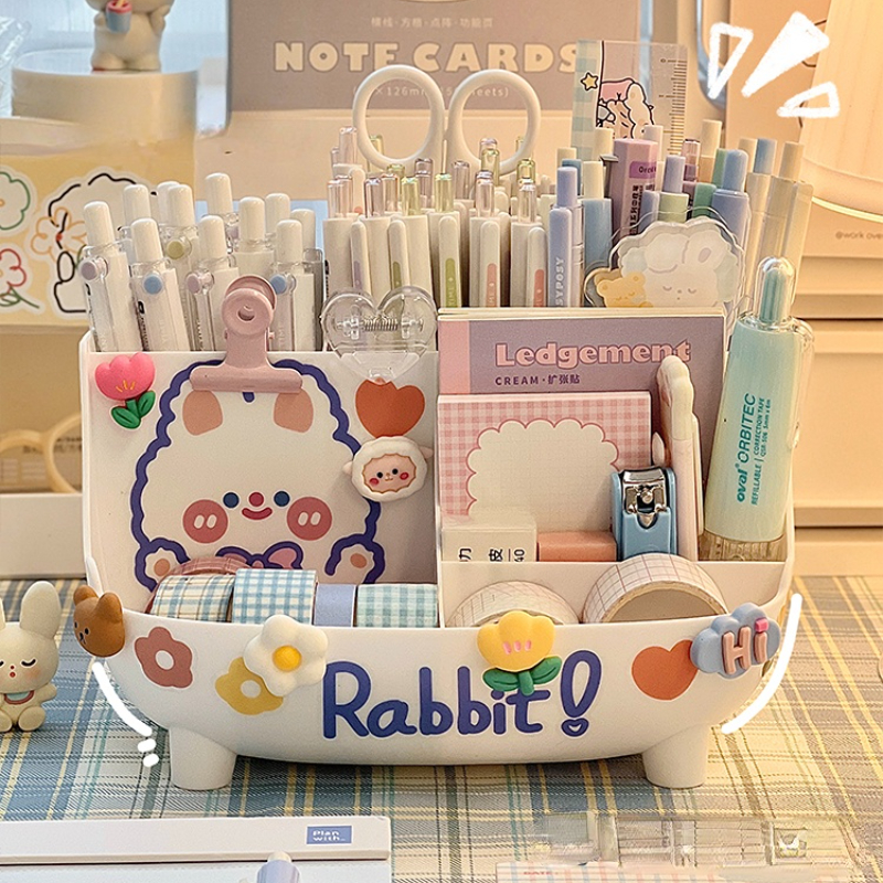 Kawaii – porte-stylo de bureau grande capacité, boîte de rangement de papeterie mignonne, porte-crayon créatif de dessin animé, organisateur de bureau pour filles