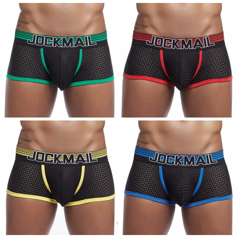 JOCKMAIL-ropa interior clásica para hombre, bóxer de malla transpirable, Sexy, transparente, Gay