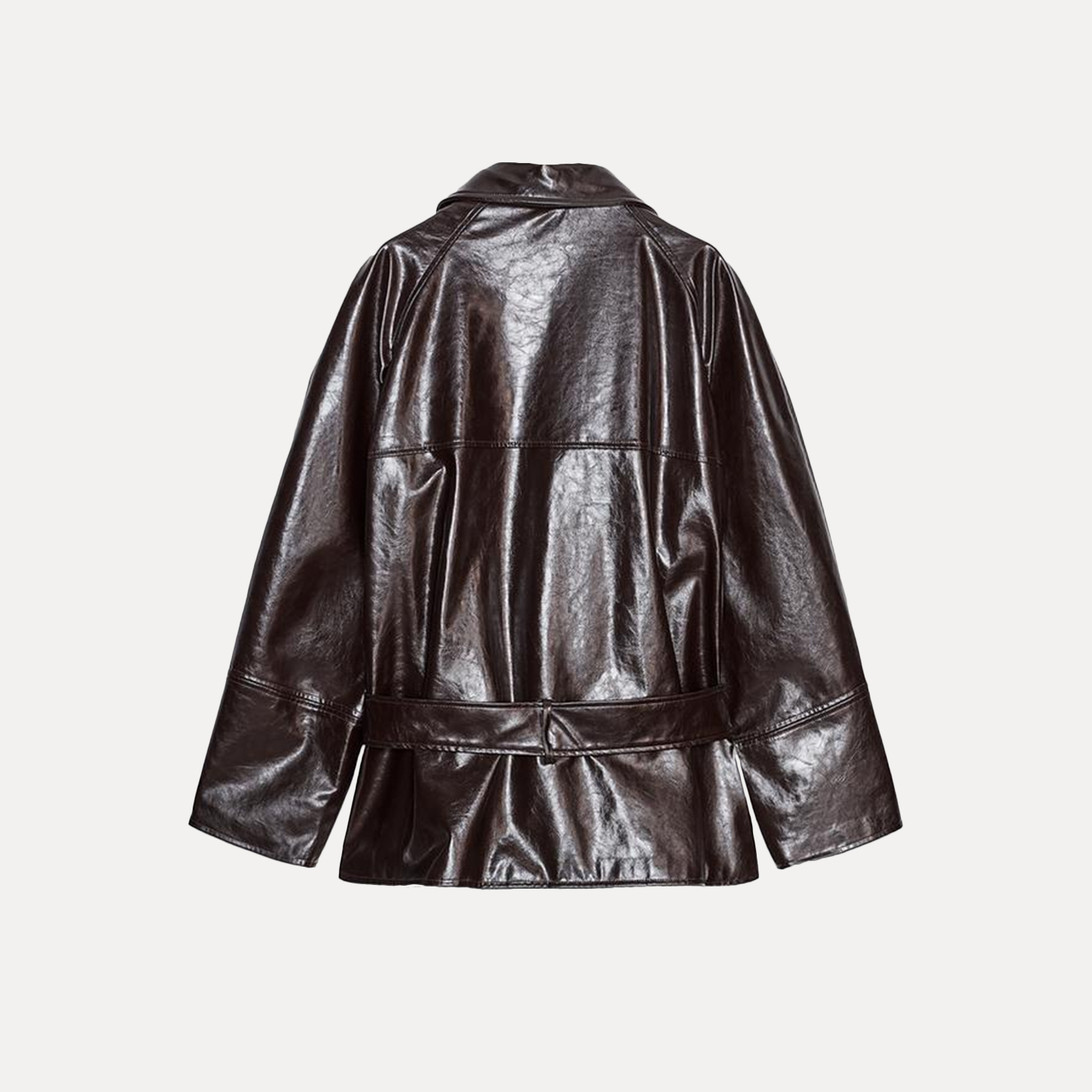 Novo Estilo Outono 2025: Casaco Curto F de Couro Sintético com Manga Longa, Gola Lapela, Caimento Solto e Botão Único ...