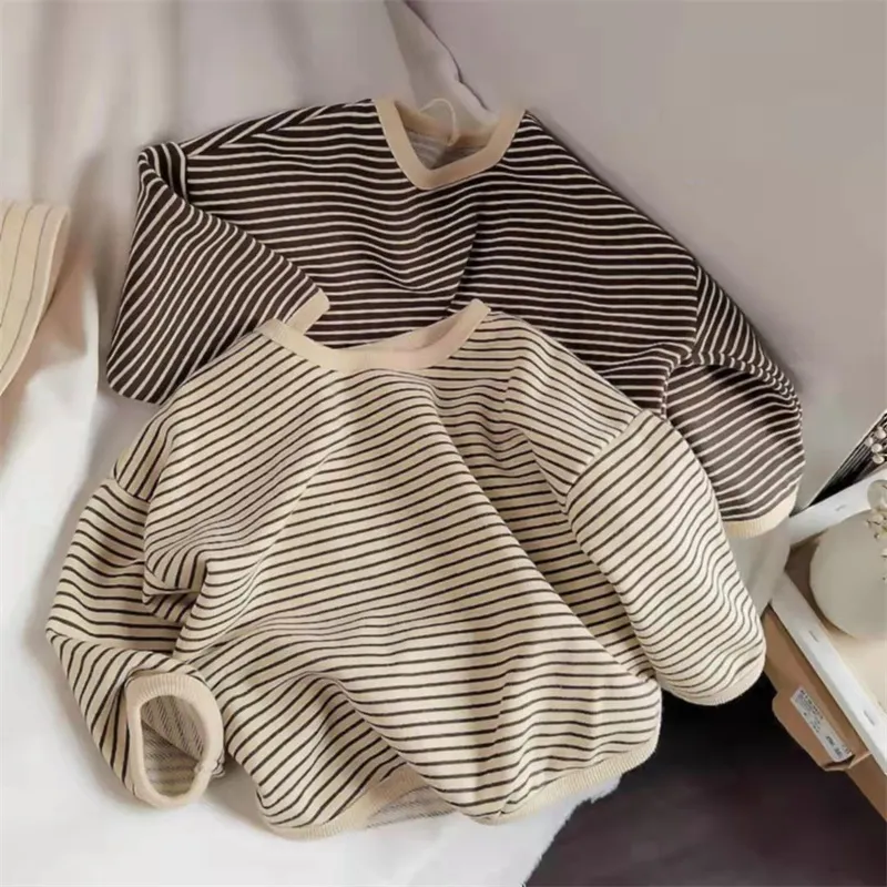 Lawadka Cotone Abbigliamento per bambini T-shirt a maniche lunghe A righe Baby Boy Girl Top Casual T-shirt per bambini Autunno Primavera Tee 1-8T