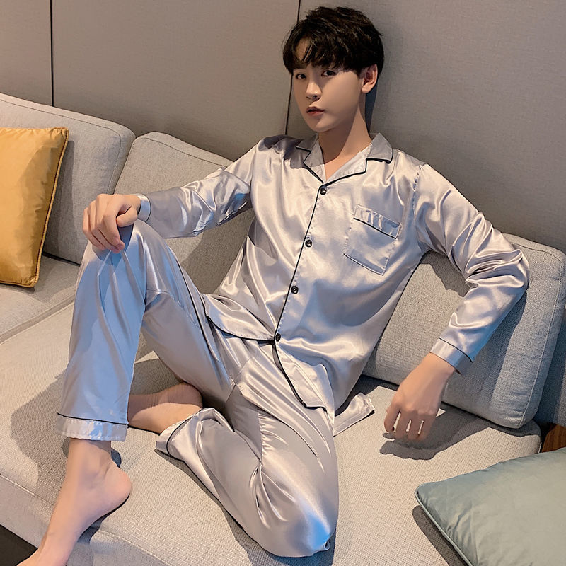 Nuevos conjuntos de Pijama de seda elegantes para hombre, ropa de dormir con botones largos, ropa para dormir en casa, ropa de noche de satén, Pijama de talla grande