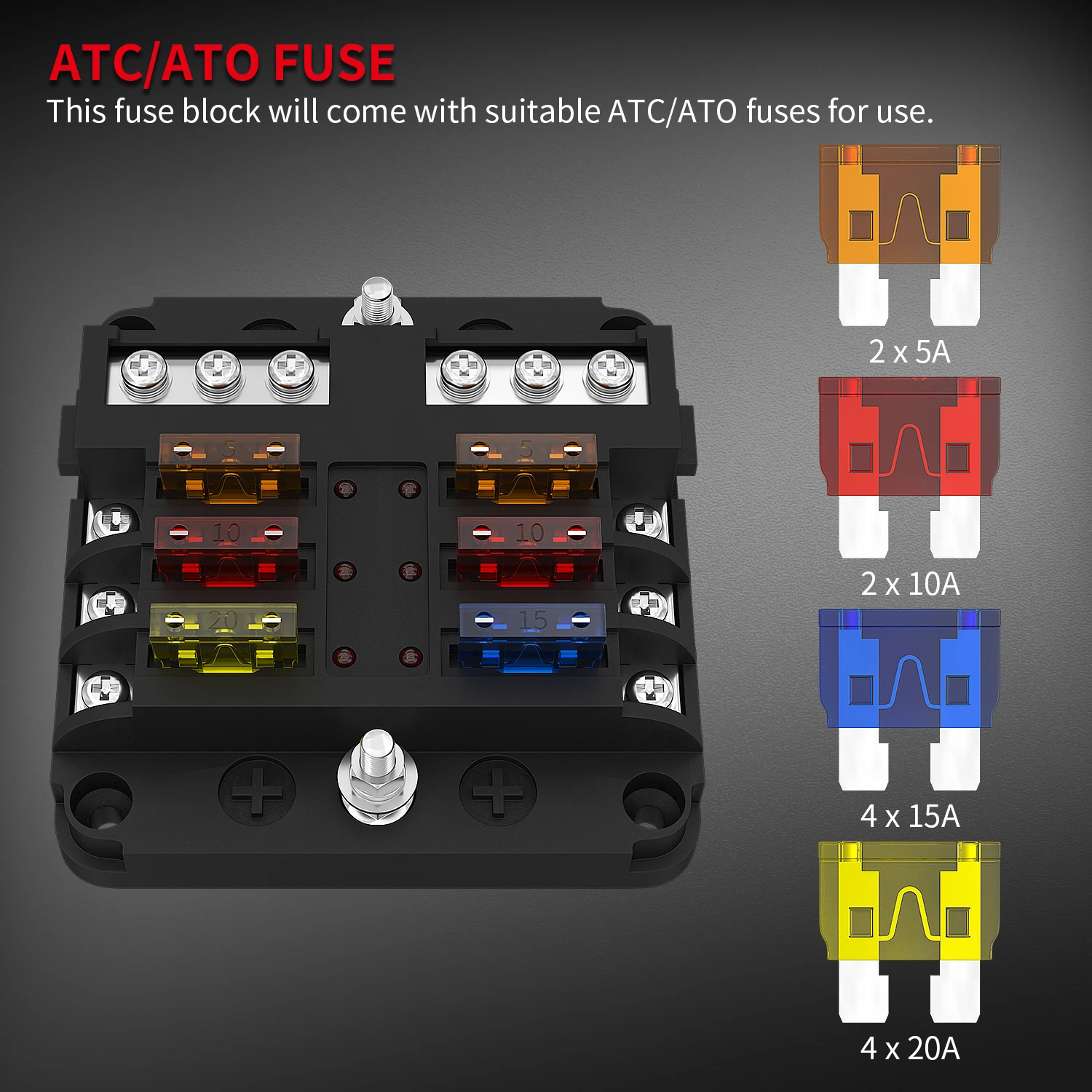 12V 6ウェイブレードヒューズブロック LEDインジケーター付き 防水保護カバーとラベルステッカー 自動車 車 トラック トレーラー用