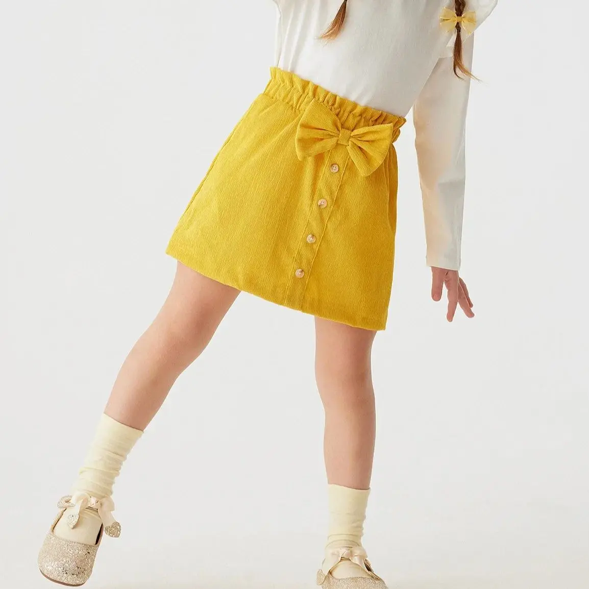Однотонная Юбка На Пуговицах Для Маленьких Девочек С Декором Бантом