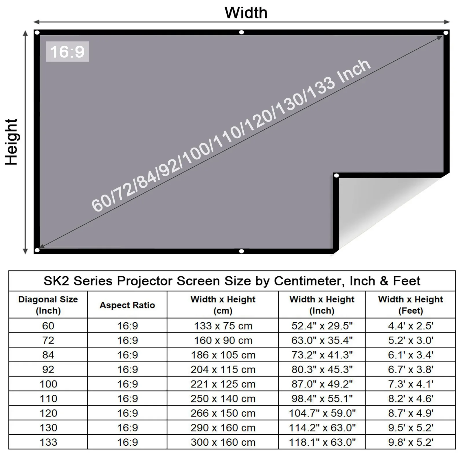2025 High Brightness Portable Projection Screen Anti-Light Projector Curtain Metal Reflective Cloth Fabric 10-130 inch For HY300