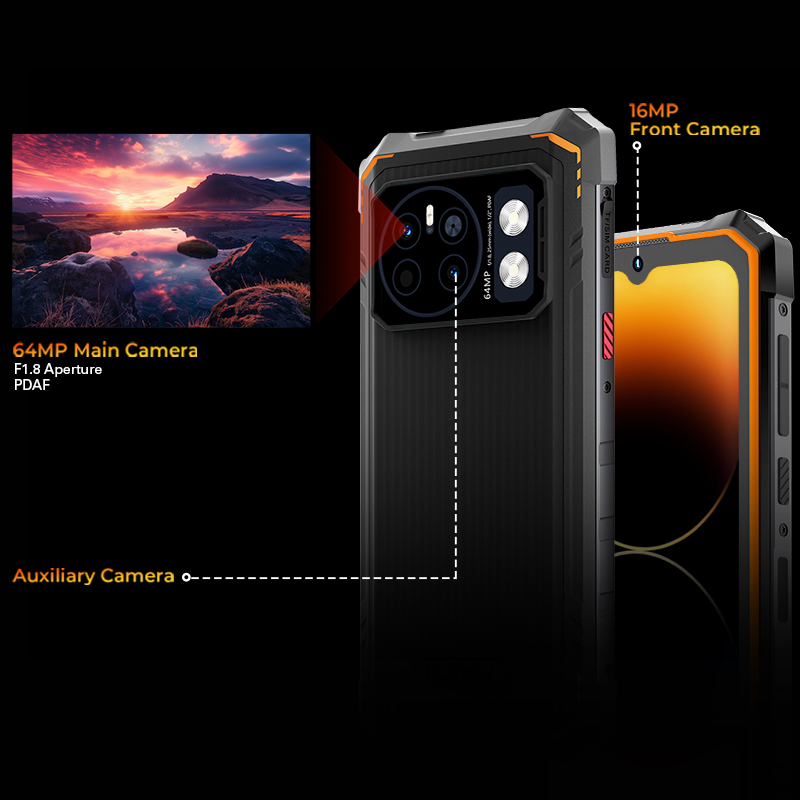 [รอบปฐมทัศน์โลก] HOTWAV Cyber 13 โทรศัพท์ที่ทนทาน 150LM ไฟฉาย 8GB 128GB สมาร์ทโฟน 6.6 ''HD + 10800mAh 64MP Android 14 โทรศัพท์มือถือ