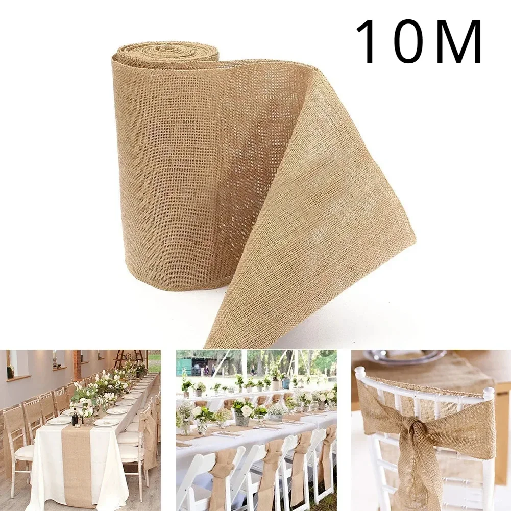 30cm Width 10M Jute Linen Vintage Natural Table Runner Burlap Rustic Khaki Wedding Dining Table Runner Decoration
