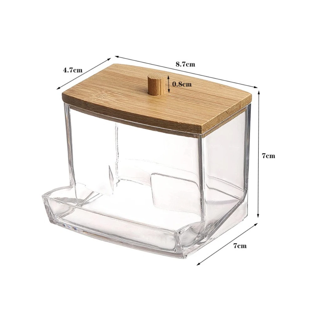 Porta batuffoli di cotone da 1 pezzo, dispenser per batuffoli di cotone con coperchi in bambù, barattoli portaoggetti per bagno in bambù, contenitori in plastica trasparente