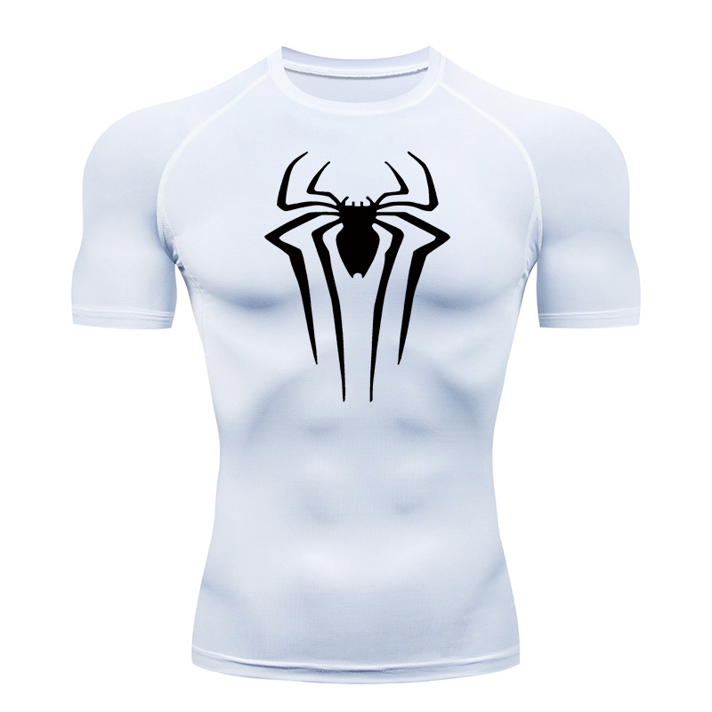 Kompressionsshirts mit Spinnen-Aufdruck für Herren, Sommer, kurzärmelig, Rashguard, Fitnessstudio, Workout, T-Shirt, sportlich, schnell trocknend, Unterhemden