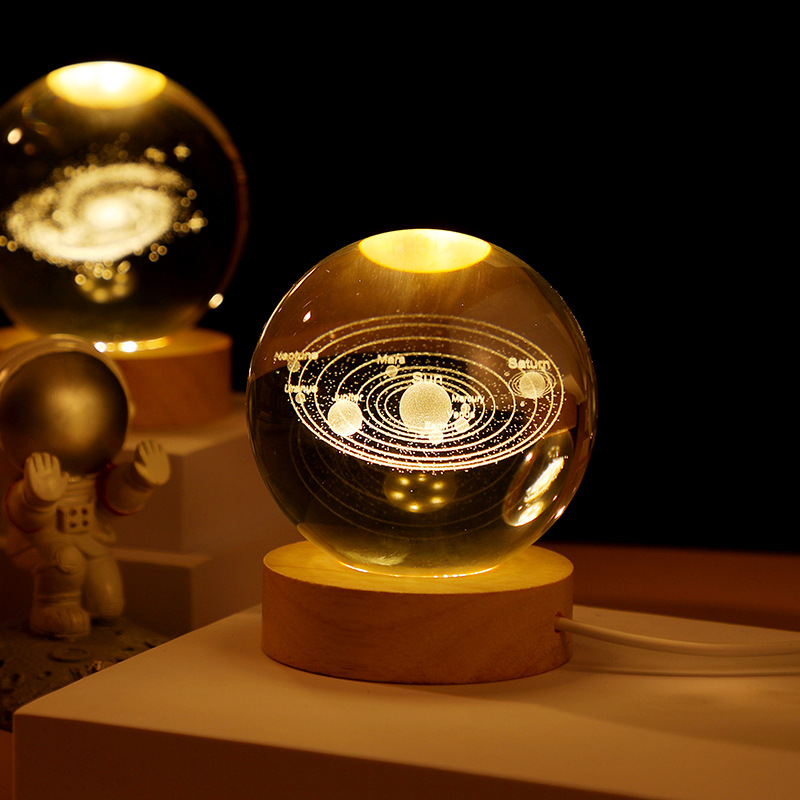 3D-Kristallkugellampe mit Galaxie und Planetenprojektionen, USB-Nachtlicht für gemütliche Atmosphäre, Plasmakugel, kreatives Geschenk