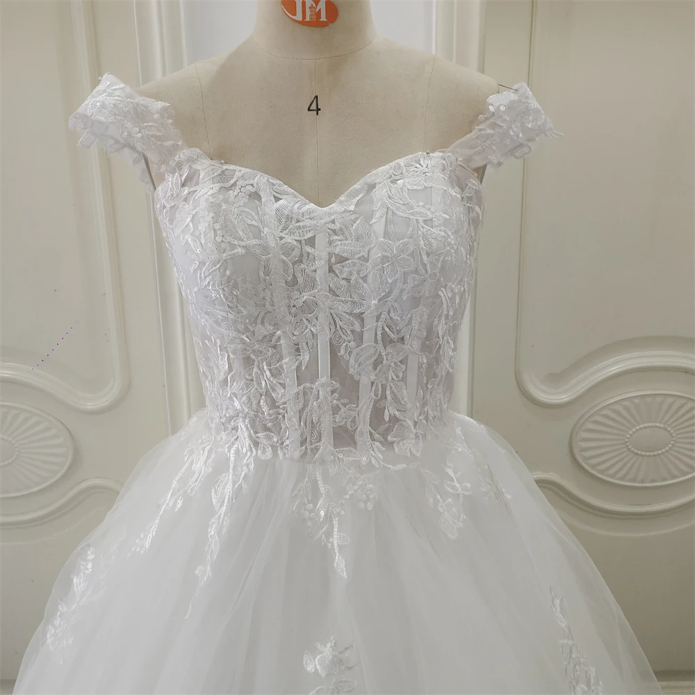 ที่กําหนดเอง ZJ9361 ประณีตปิดไหล่ชุดแต่งงาน Sweetheart Applique เจ้าสาว Gowns A-Line Custom Made