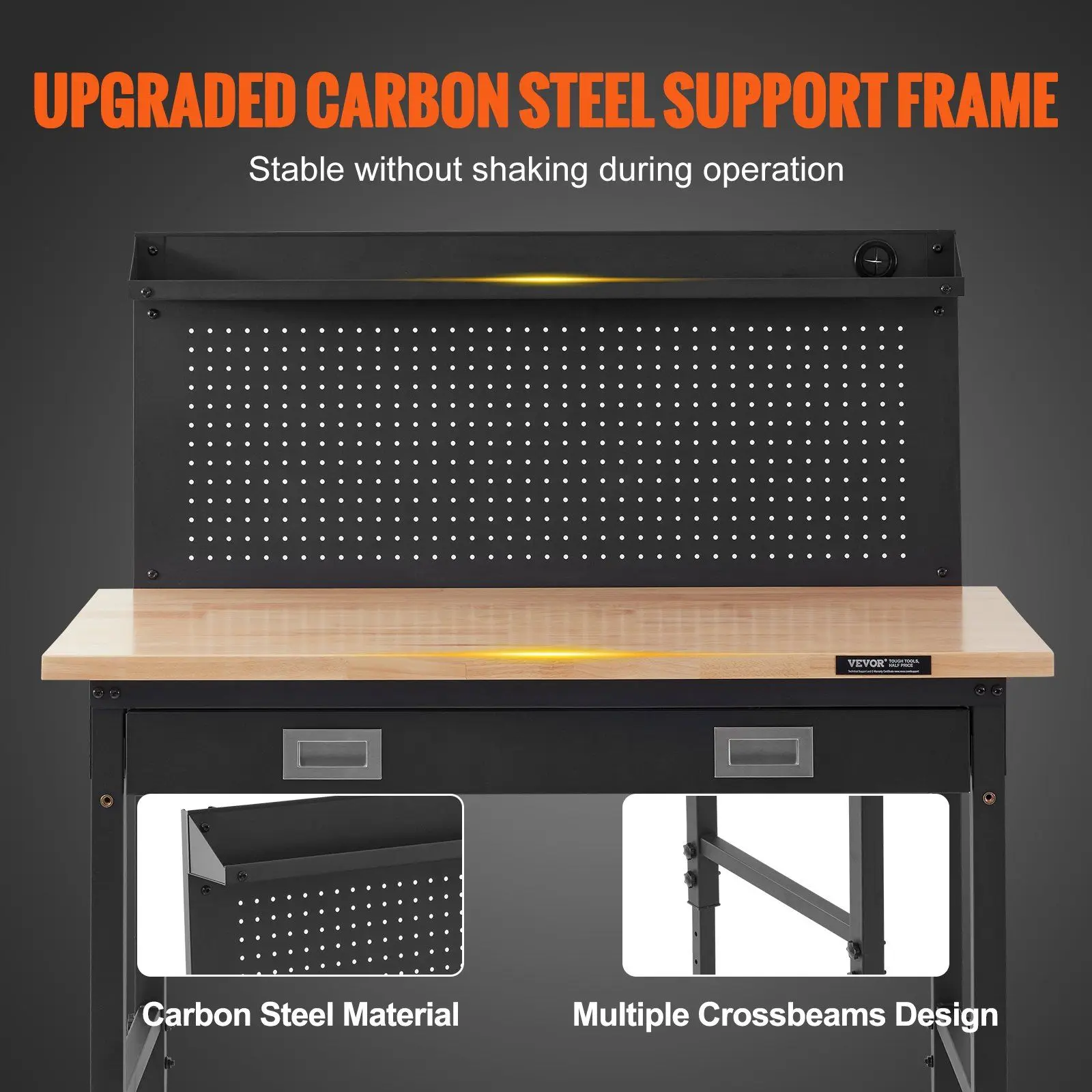 "48x24" Adjustable Workbench – 2000-lb Capacity, Oak & Steel – Includes 30 Hooks & 3m Cable"