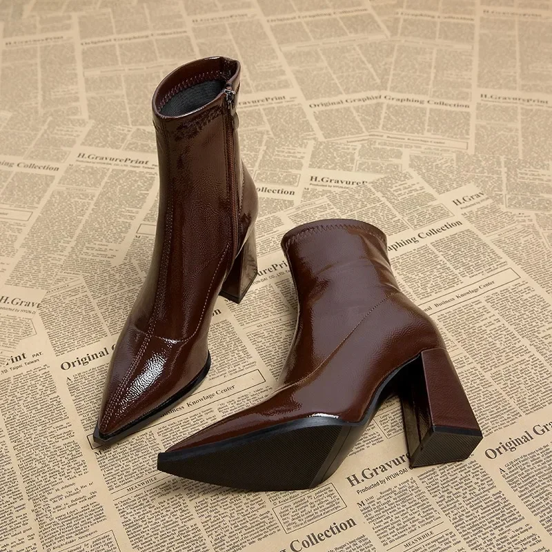 รองเท้าส้นสูงข้อเท้ารองเท้าผู้หญิง Pointed Toe รองเท้าเซ็กซี่สําหรับผู้หญิง 2024 ใหม่ซิปด้านข้างคลาสสิกทุกวันรองเท้าผู้หญิงรองเท้า Botas
