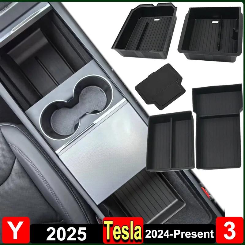 Para tesla modelo y juniper 2025 console central organizador de armazenamento caixa bandeja modelo 3 highland 2024 caixa apoio braço acessórios escondidos