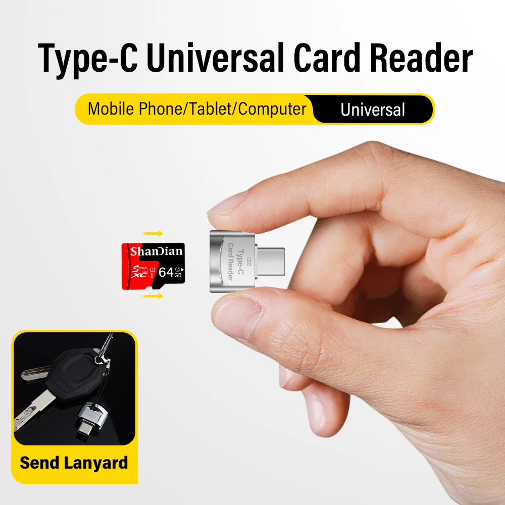Type-C Metal Universal Card Reader High Speed Use for Mobile Phone Tablet Computer Silver Black Memory Stick Card Reader