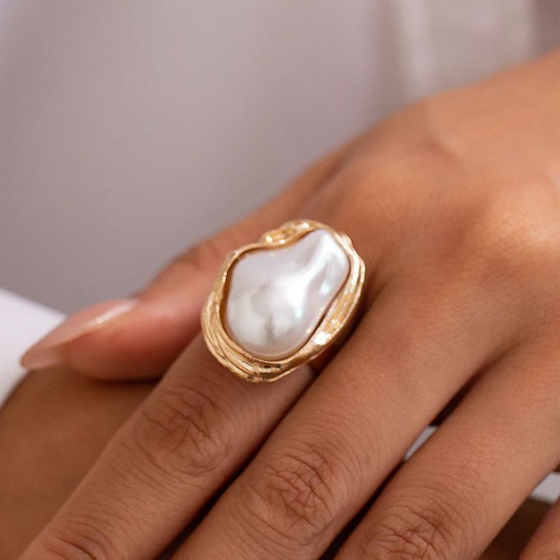 LACTEO-女性用の調整可能なオープンアロイリング,イミテーションパール,パンク,セミバロック,宴会,結婚式,美的,ジュエリーアクセサリー,新品