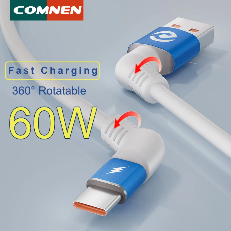 Cable de carga COMNEN USB A a tipo C tipo C a tipo c PD 60W QC 3,0 cable de carga rápida Iphone Android Huawei Samsung gamepad
