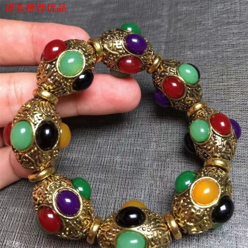 Vintage Tibetan Silver Ethnic Style Multi-Gemstone Inlaid Jewelry for Men and Women Miao Silver Wholesale