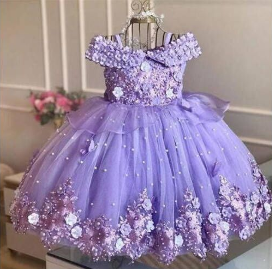 Baby Mädchen Kleider aus Schulter Perlen Spitze Schmetterlinge Blumen mädchen Kleid Kleinkind erste Geburtstags feier Kleid