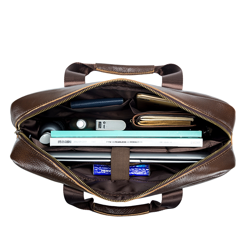 STEEL LION Genuine Leather Men's Briefcase Large Capacity Crossbody Computer Bag with Single Shoulder Strap Luggage Fixing Belt