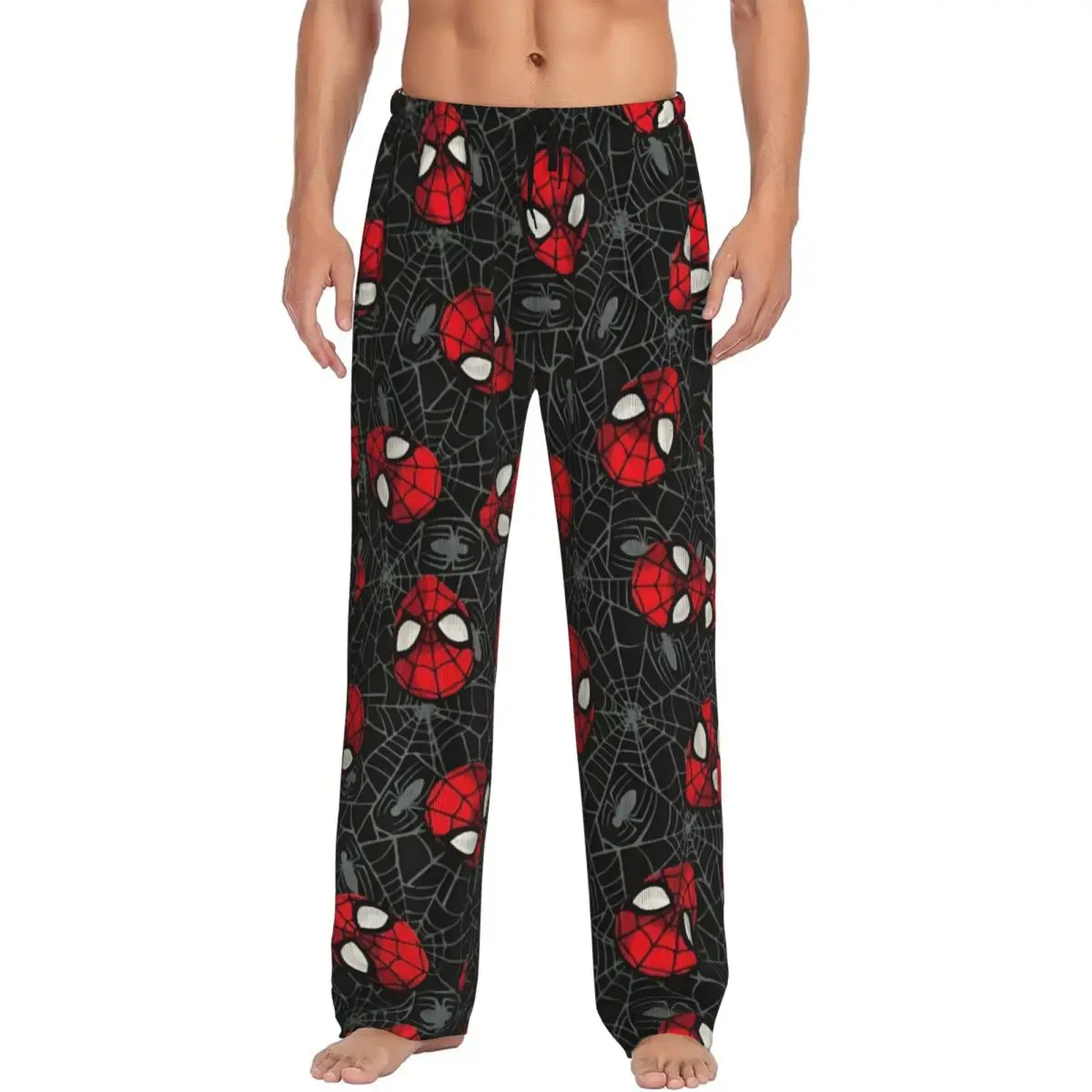 Calças de pijama personalizadas do Homem Aranha para homens Super-herói Anime Lounge Sleep Calças de dormir com cordão e bolsos