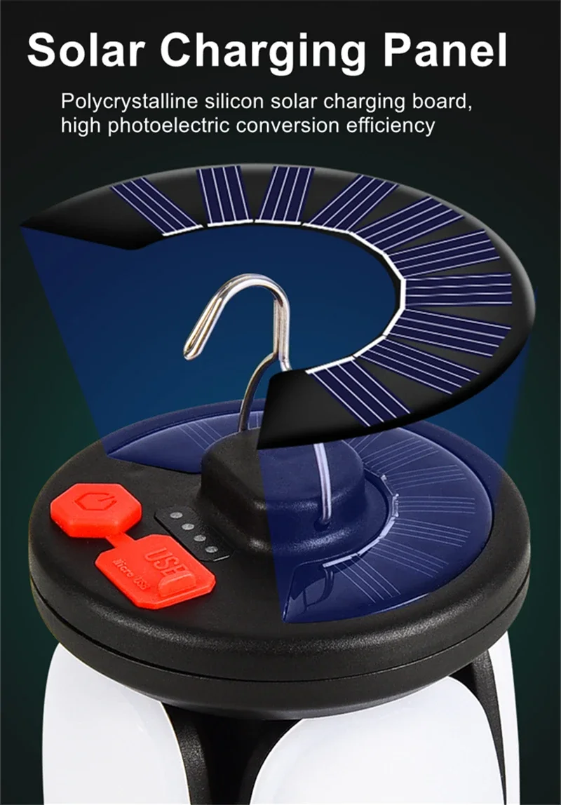 Lanterna da campeggio a LED ricaricabile con proiettore portatile pieghevole a LED con 3 modalità di illuminazione per campeggio, escursionismo, pesca