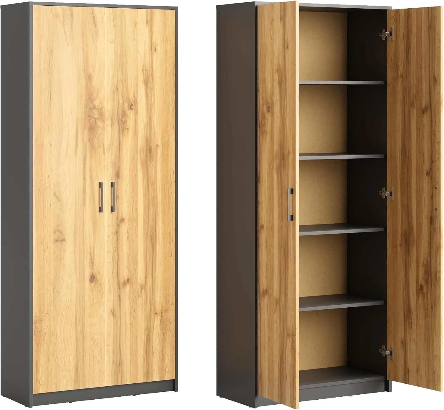 Rank Aktenschrank Hochschrank mit 5 Fächern 2 Türen 74x35x180 cm vielseitig einsetzbar für Büro Flur Küche Hauswirtschaftsraum s