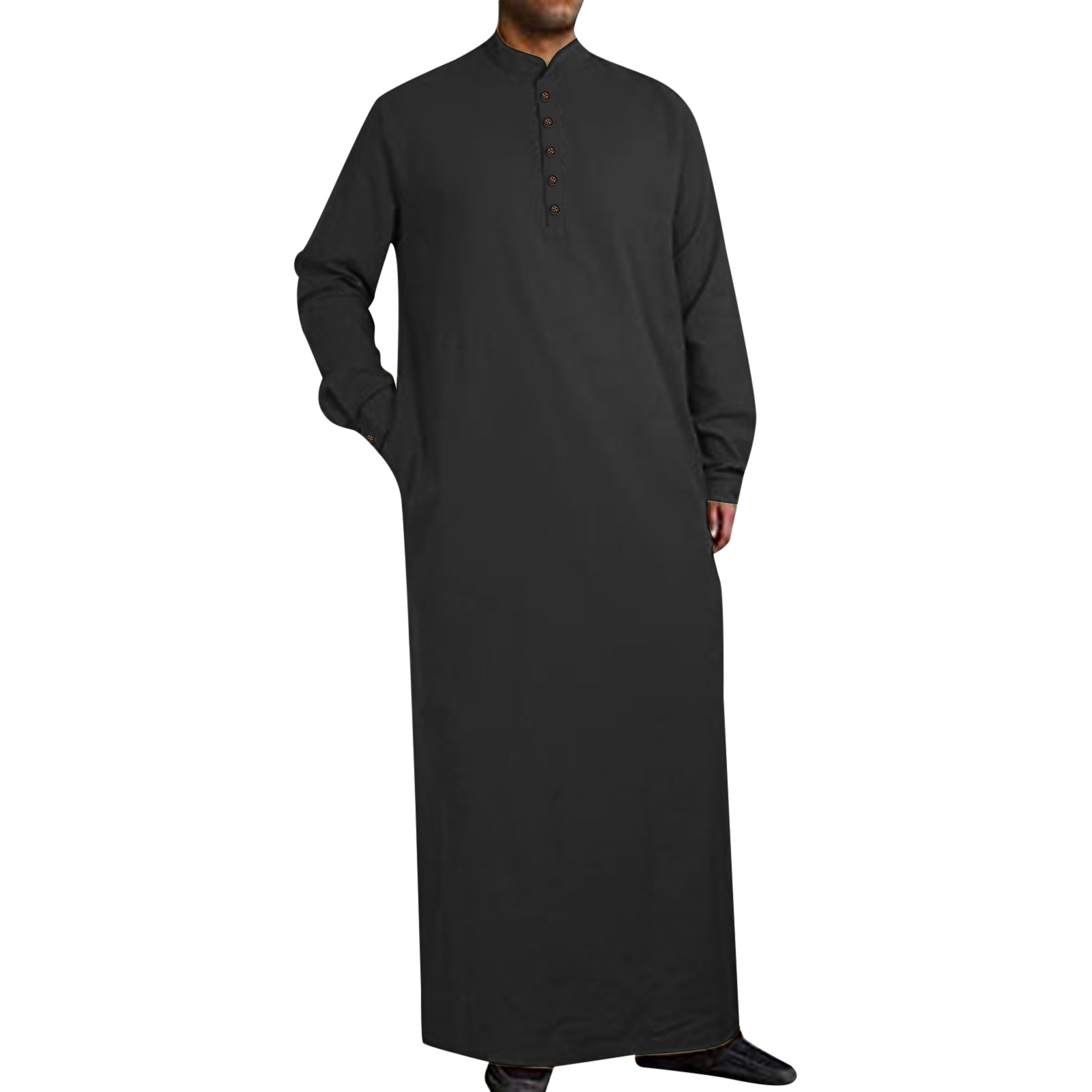 Homens botão islâmico muçulmano robe médio oriente árabe manga longa jubba thobe botão de fenda lateral roupões longos paquistanês dubai kaftan