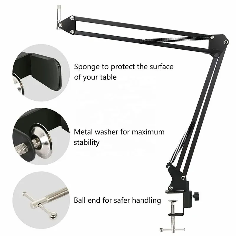 Micrófono de escritorio Flexible profesional, soporte de brazo de tijera con brazo ajustable colgante para Streaming de Podcast Youtube