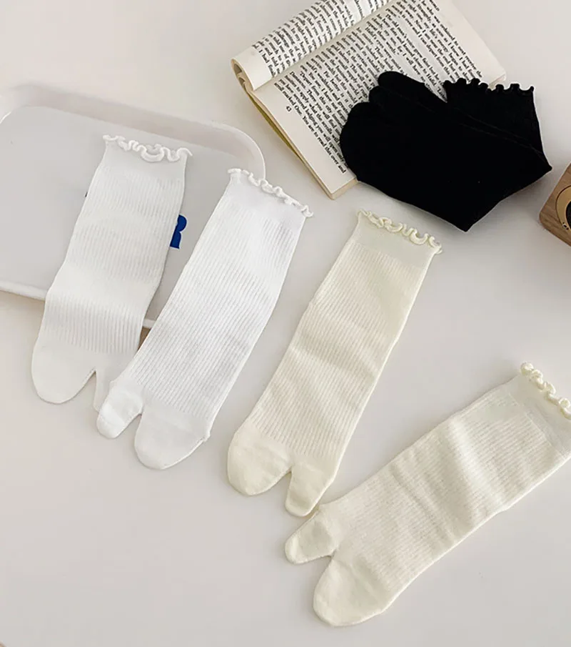 Calcetines informales de algodón con dos dedos para mujer, medias de tubo medio, calcetines elásticos con punta abierta, chanclas, sandalias, calcetines de dos dedos