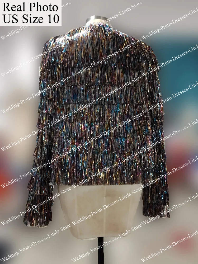 เสื้อแจ็กเก็ตขนสัตว์แวววาวสำหรับผู้หญิงแขนยาวเหนือเข่าหรูหราสำหรับงานพรอมปาร์ตี้เต้นรำวันเกิดเสื้อกั๊กจบการศึกษา2023ใหม่