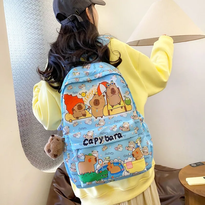 2025 Trend Large Capacity Capybara Book Bag Girl Nylon Backpack Kawaii Cartoon Student School Bag Cute College Backpack mochila