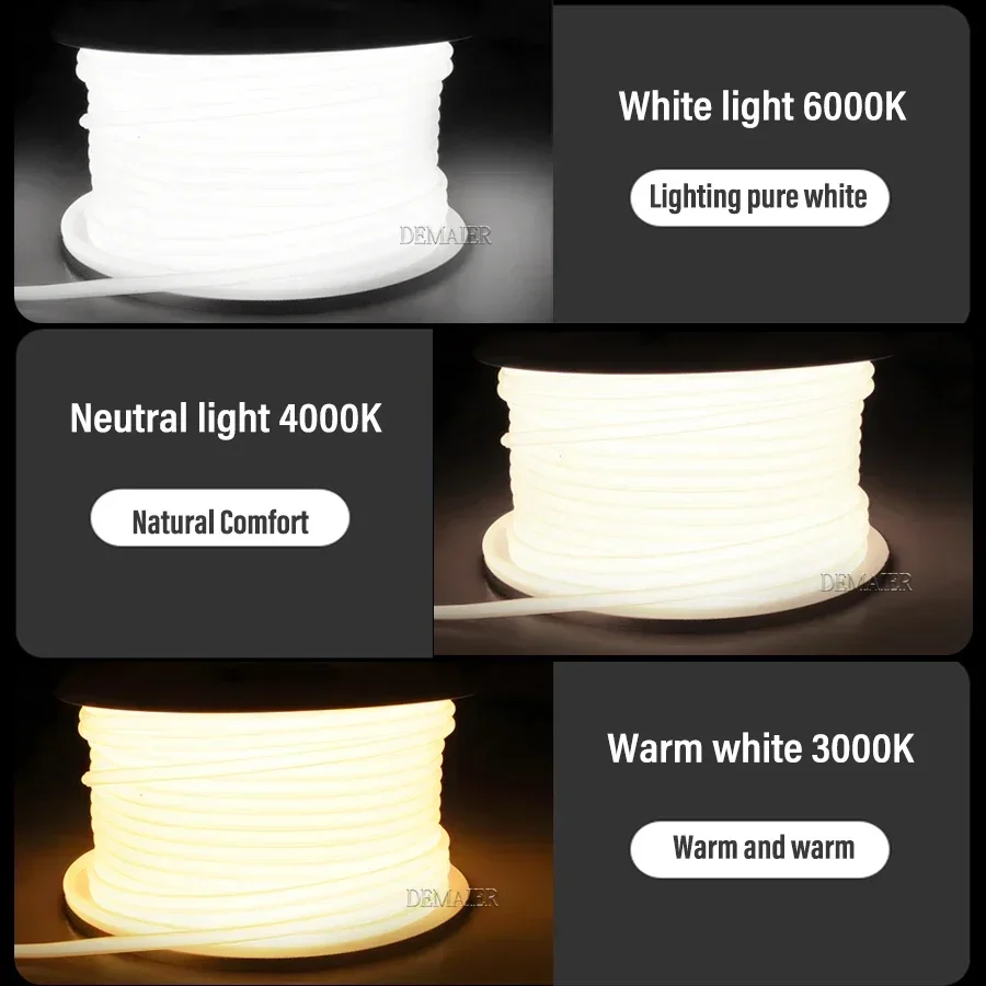 COB LED Neon Strip Light 220V EU Plug หรี่แสงได้/สวิทช์ RA90 360 LEDs/m High Lumen กันน้ําห้องครัวตู้เสื้อผ้า Backlight