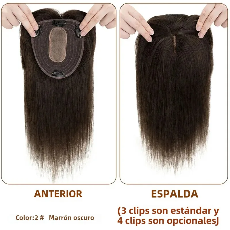 Base superior de seda, Clip de encaje suizo en Topper, peluquín recto para mujer con flequillo, postizo humano Real transpirable y suave, Color rubio