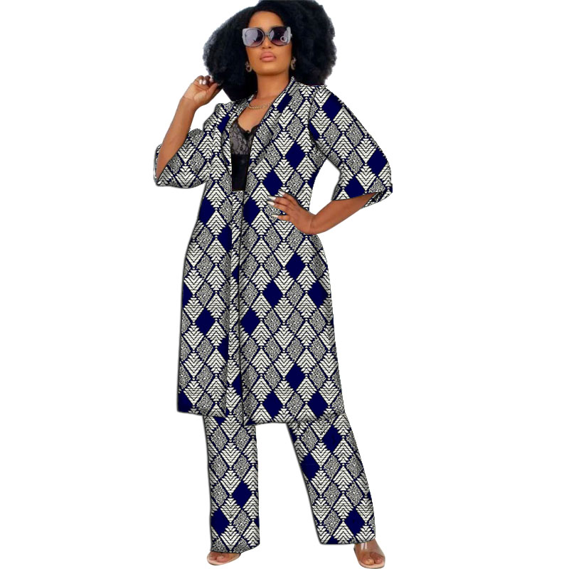 Feminino africano roupas cardigan casaco conjunto estendido windbreak meia manga topos com calças retas ancara outfits