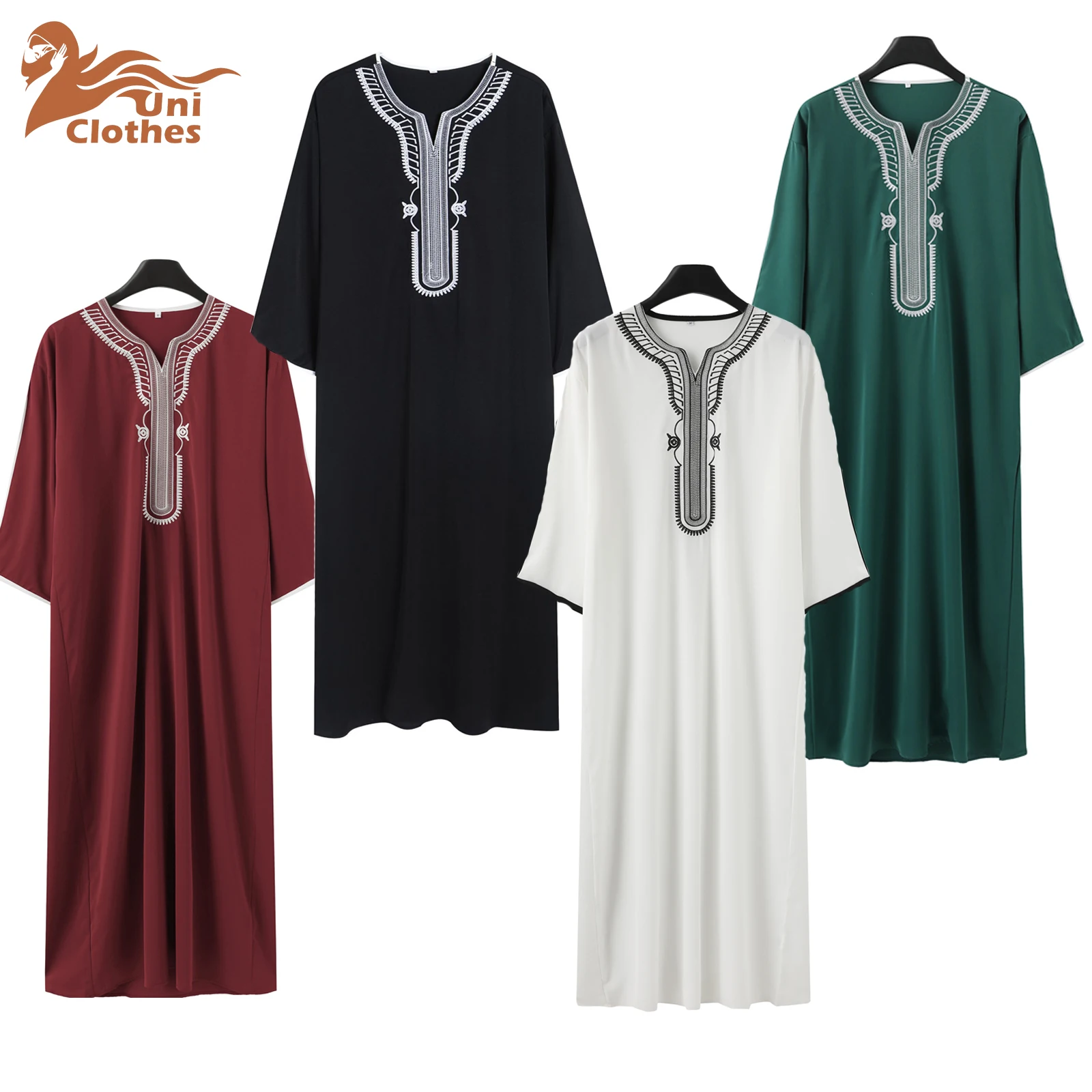 UNI Neue Muslimische Mode Abayas für Männer Patchwork Stickerei Lange Robe Saudi Arabischen Kaftan Männlichen Jubba Thobe Islamischen Marokkanischen Abaya