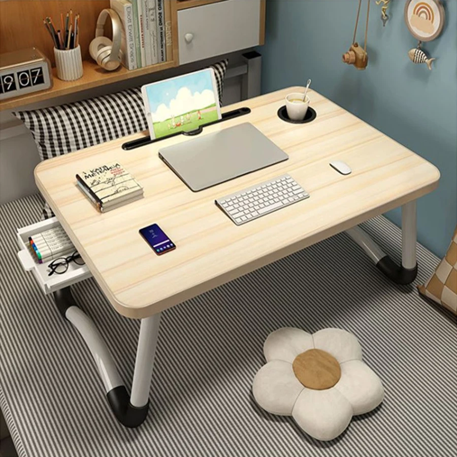 Portátil Folding Bed Desk, mesa do portátil, mesas pequenas, suporte do copo, ranhura, móvel, pequeno-almoço, quarto, computador, bandeja, prateleira, dormitório