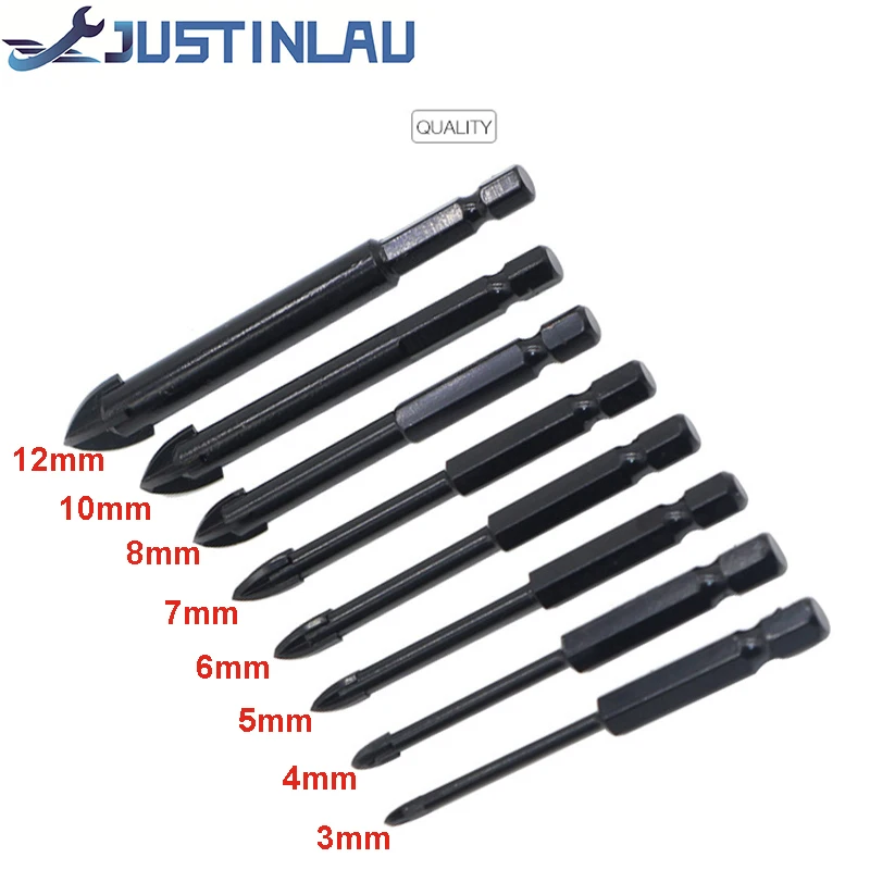 JUSTINLAU Kính Cường Lực Khoan Bộ Hợp Kim Vonfram Đầu Giáo Đầu Gạch Men Đá Hoa Cương Gương Khoan 3/4/5/6/7/8/10/12Mm
