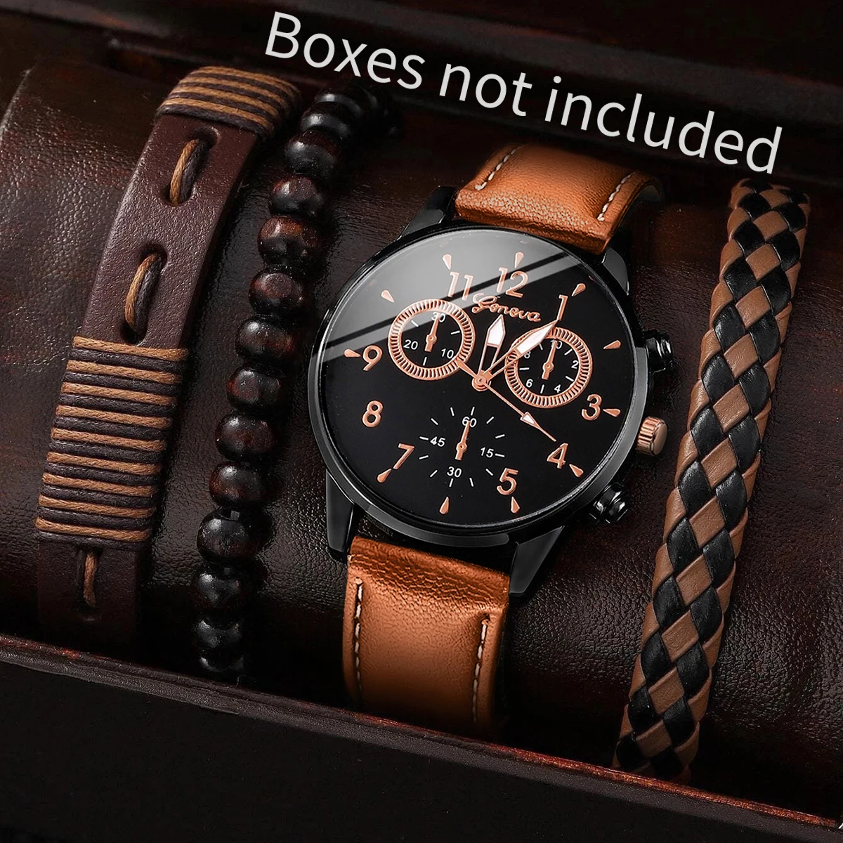 Conjunto de relojes de negocios para hombre, pulsera de cuarzo con esfera árabe, de cuero, Vintage, sin caja, 4 unidades
