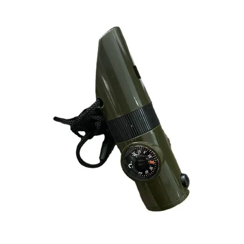 7 In 1 Jungle Survival Fluit Wandelen Fluit Kompas Spiegel Zaklamp Vergrootglas Led Licht Thermometer Opslag Kompas Tool